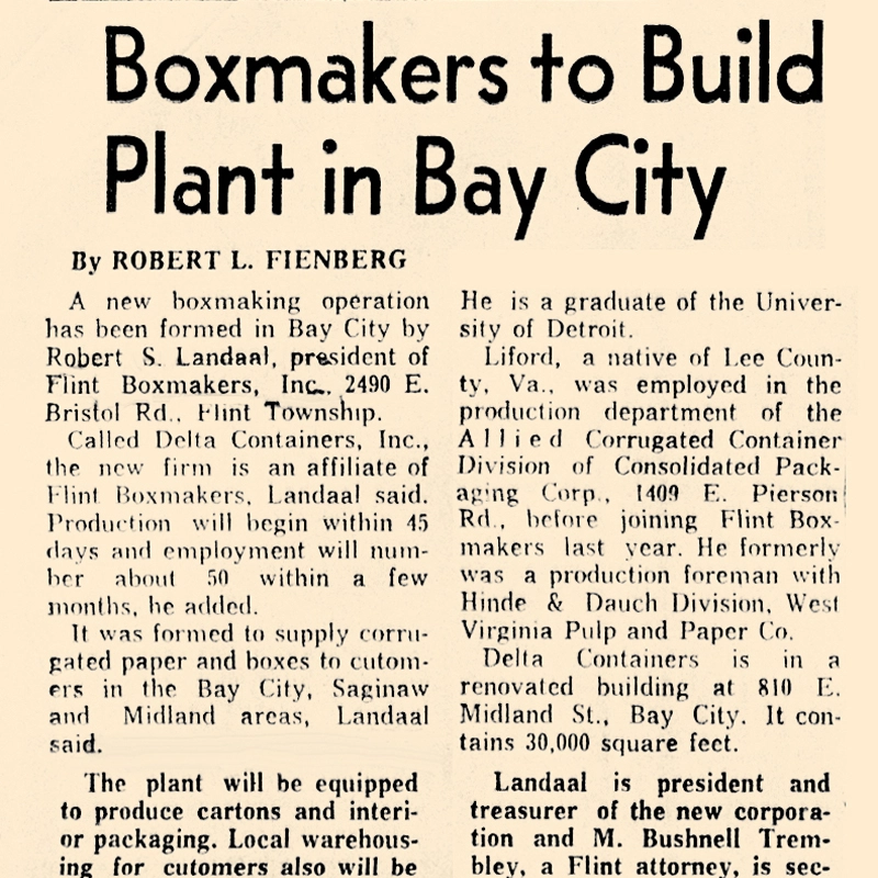 Boxmakers to Build Plant in Bay City historical news clipping