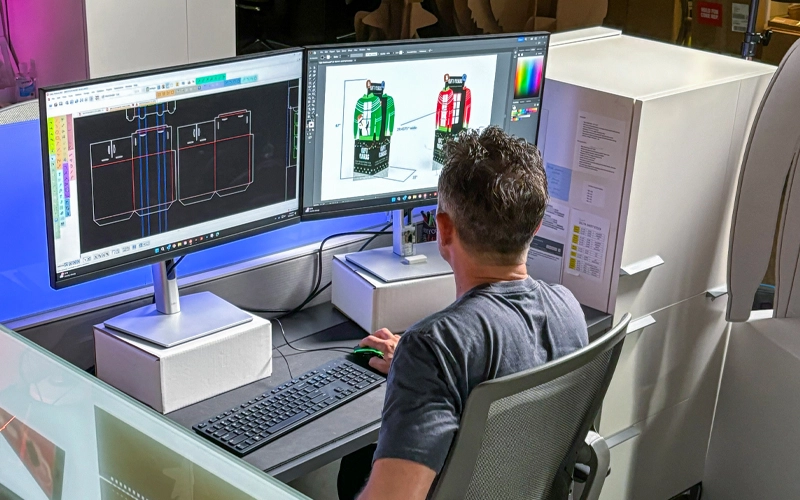 Landaal employee designing displays on a computer