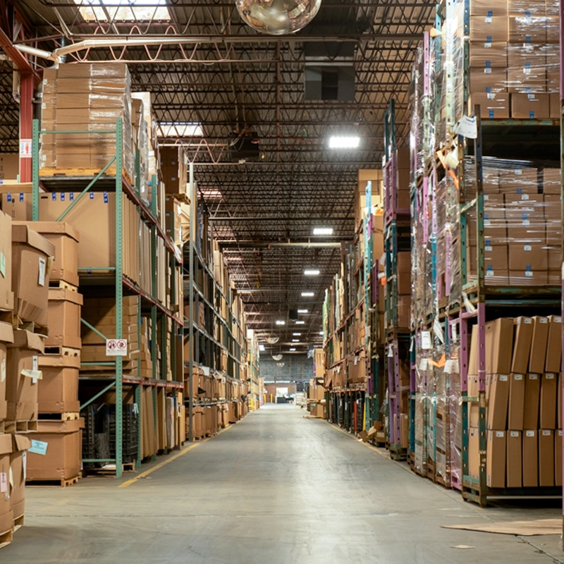 Landaal warehouse, shelves of boxes