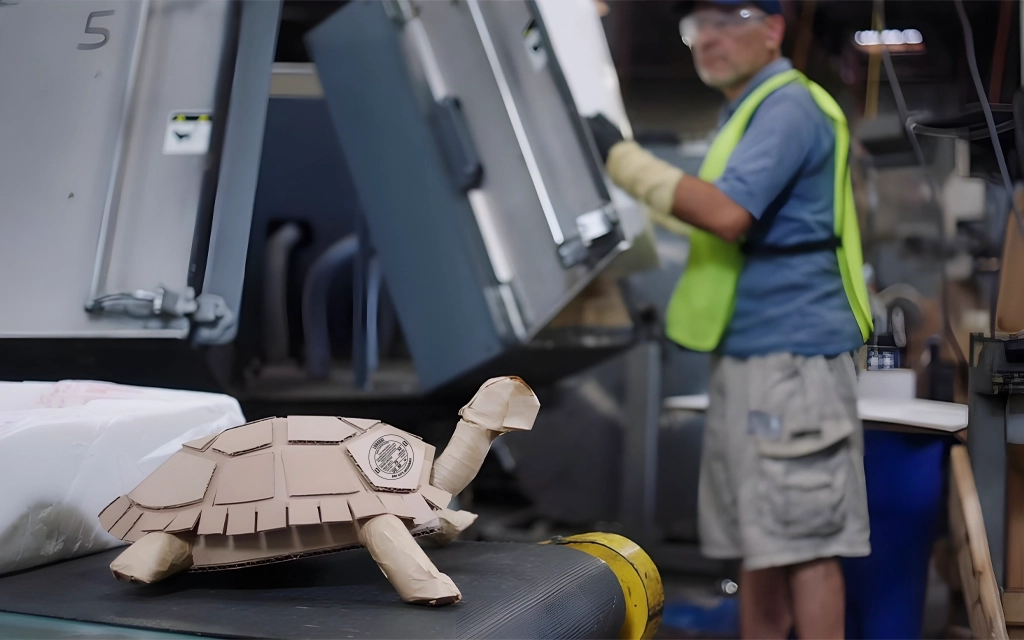 Corrugate turtle on molded foam production line